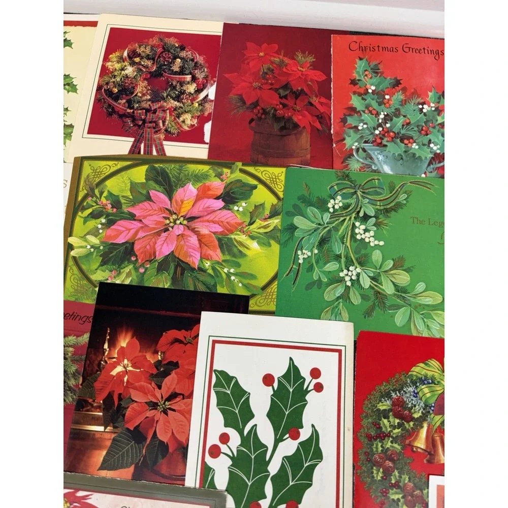Vintage Christmas Cards Fronts ONLY Greenery Trees Wreaths Scrapbook Crafts 50+